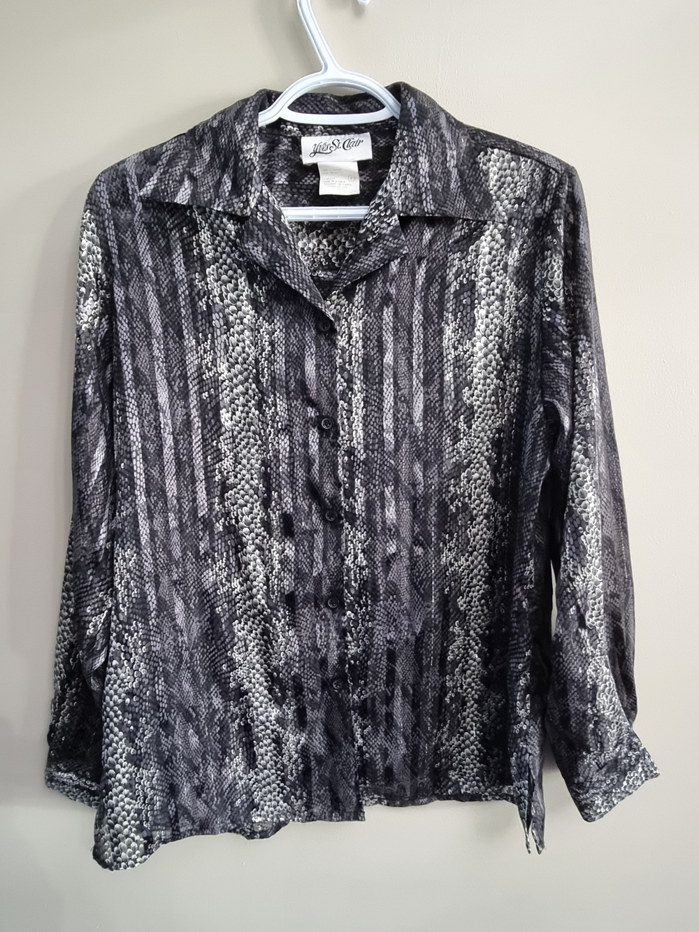 Vintage Yves St. Clair Black and Gray Textured Button-Up Blouse